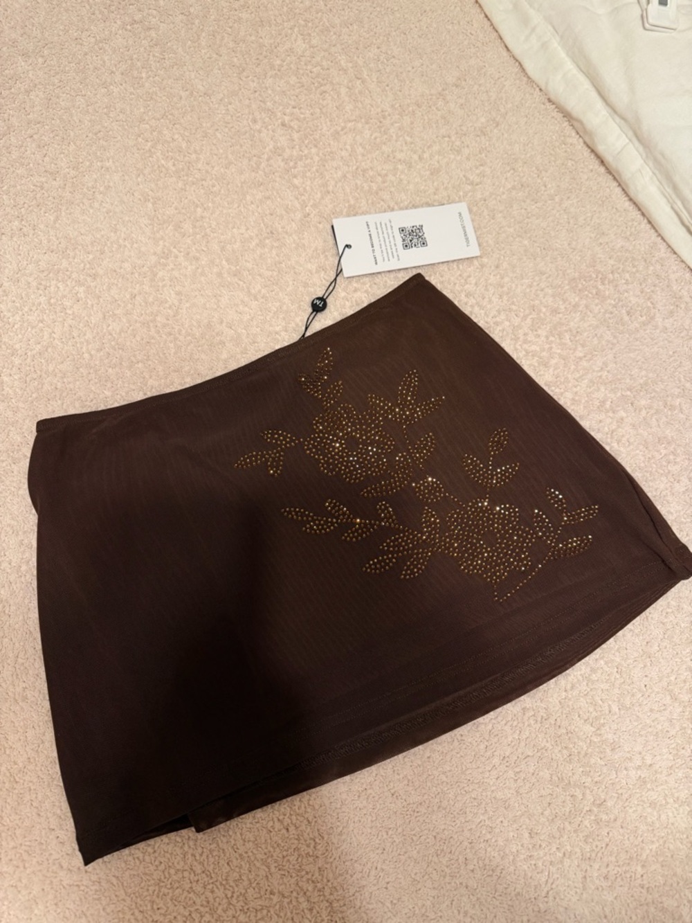 Tiger Mist Brown Floral Stud Embellished Mini Skirt